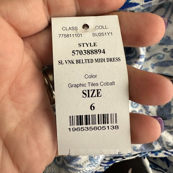 NWT White House Black Market Belted Midi Dress Graphic Tile Cobalt 6 #WHBM12 - Picture 5 of 8